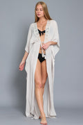 Kimono Lace Trim Neck Detail Tie Front Cover Up